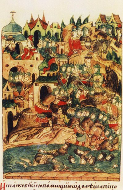 The Battle of Wesenberg on February 18, 1268, from the Illuminated Compiled Chronicle by Russian School